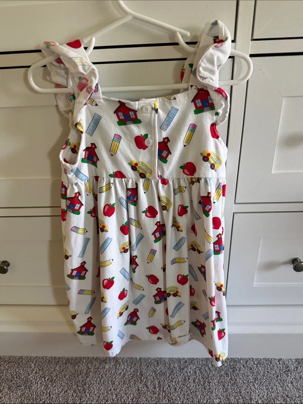 Girls White School Days Print Ruffle Strap Dress